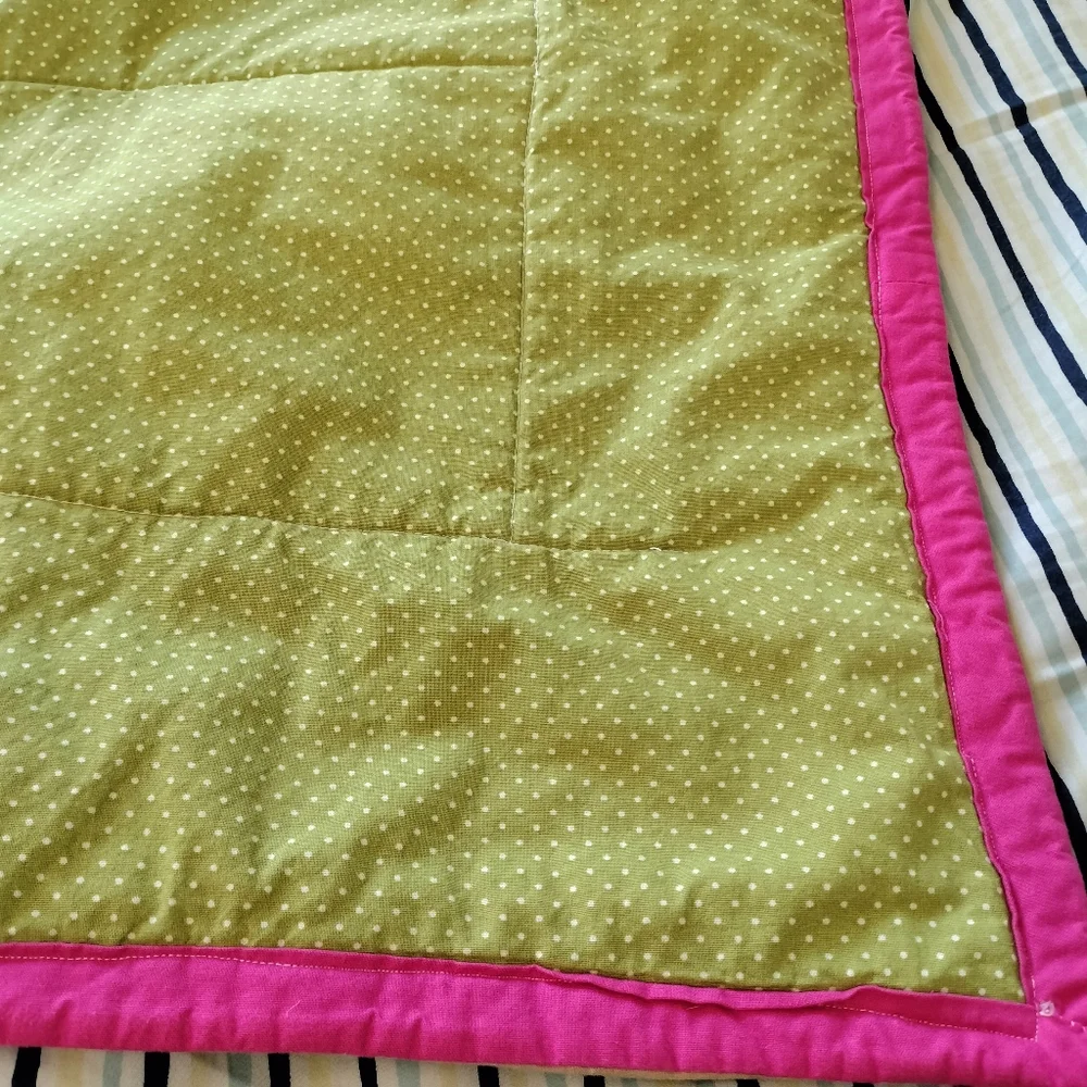 Reversible Unisex Cute Baby Bear Blue Tan Crib Quilt Pink Lime Green
